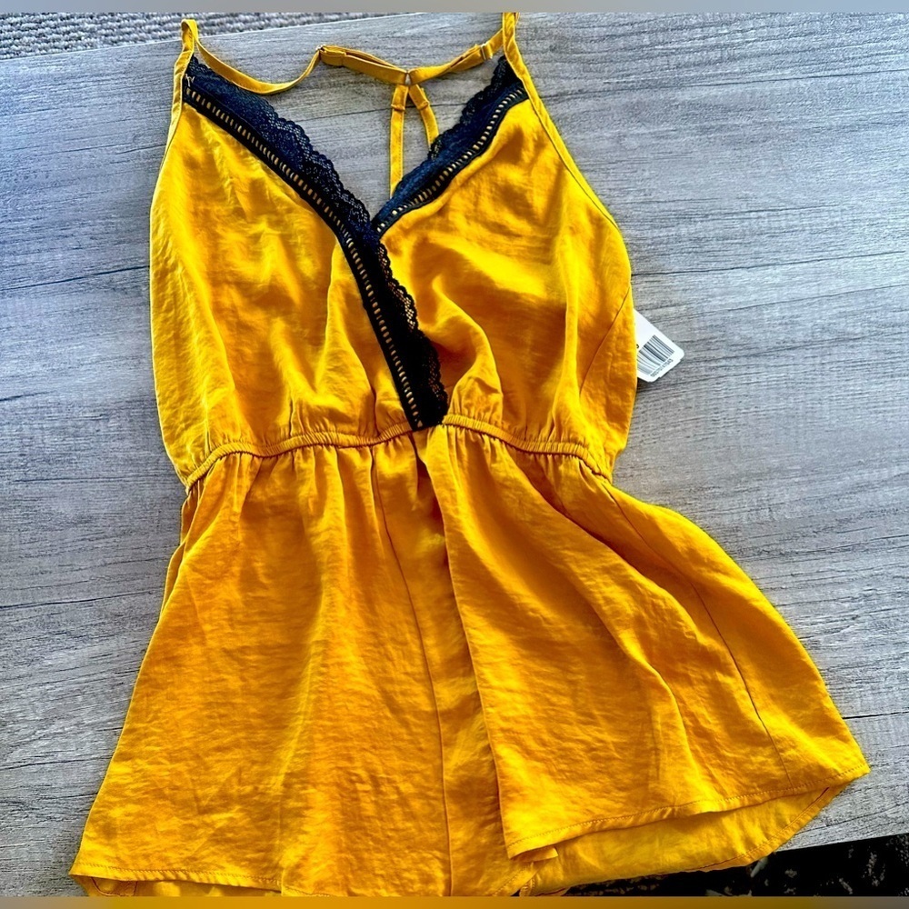 Forever 21 Black and Yellow Lacey Lingerie Romper
